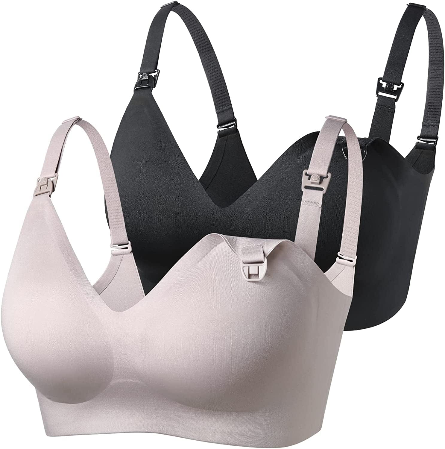 Seamless Nursing Bra for Women 2 Pack Comfort Smooth Breastfeeding Maternity Bralette Wireless Pregnancy Bra 2 Pack-black,brown / Small