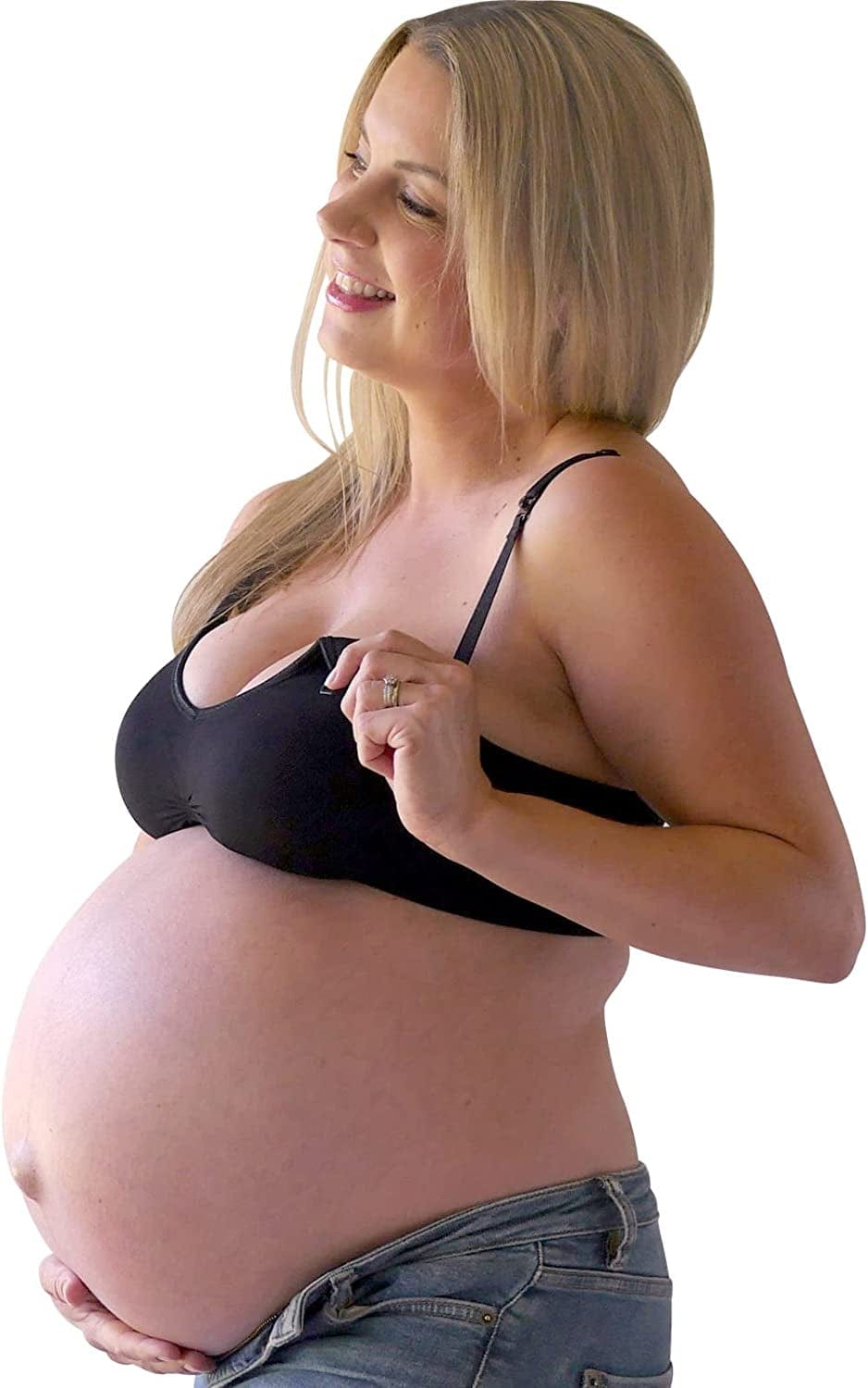 Seamless Nursing Maternity Bra | No Moving Pads, Wirefree Supportive Clip down Bras for Pregnancy/Breastfeeding Women Black / Medium