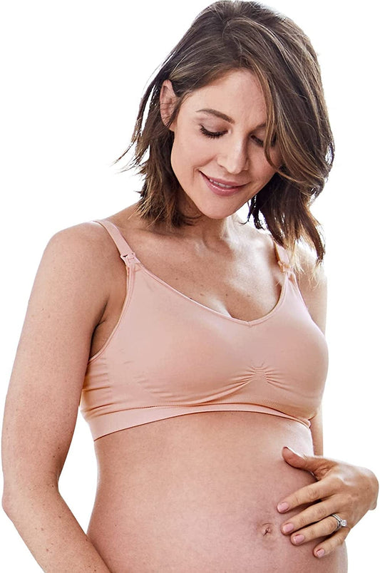 Seamless Nursing Maternity Bra | No Moving Pads, Wirefree Supportive Clip down Bras for Pregnancy/Breastfeeding Women Dusty Pink / XX-Large