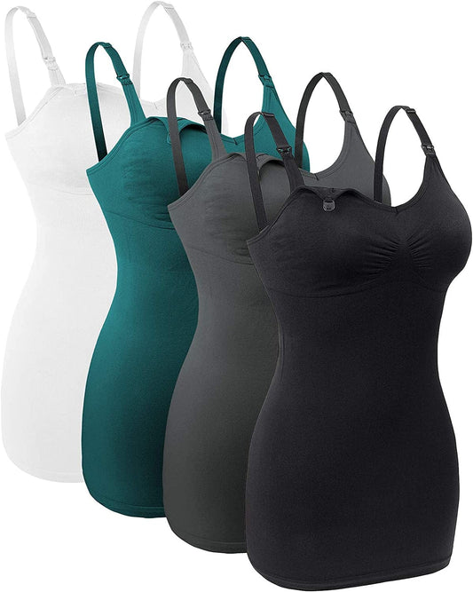 Seamless Nursing Tank Tops for Breastfeeding Padded Sleep Maternity Cami Bras Black/Grey/Geen/White / Large