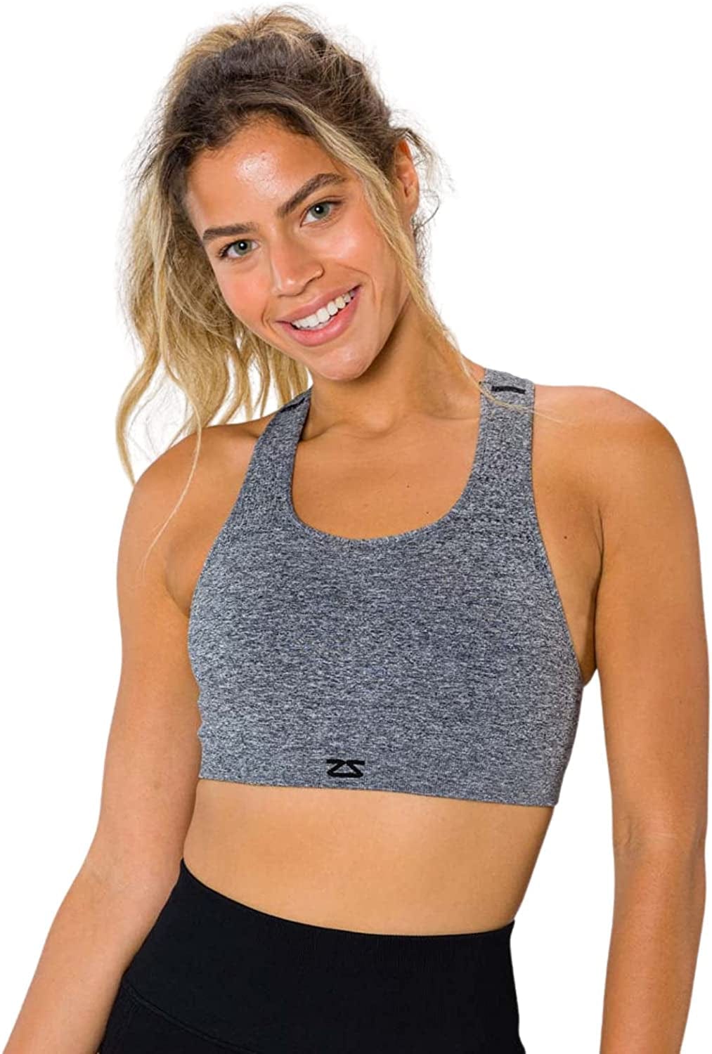 Seamless Sports Bra for Women - Racerback, Impact, Running Support Bras Heather Grey / Small-Medium