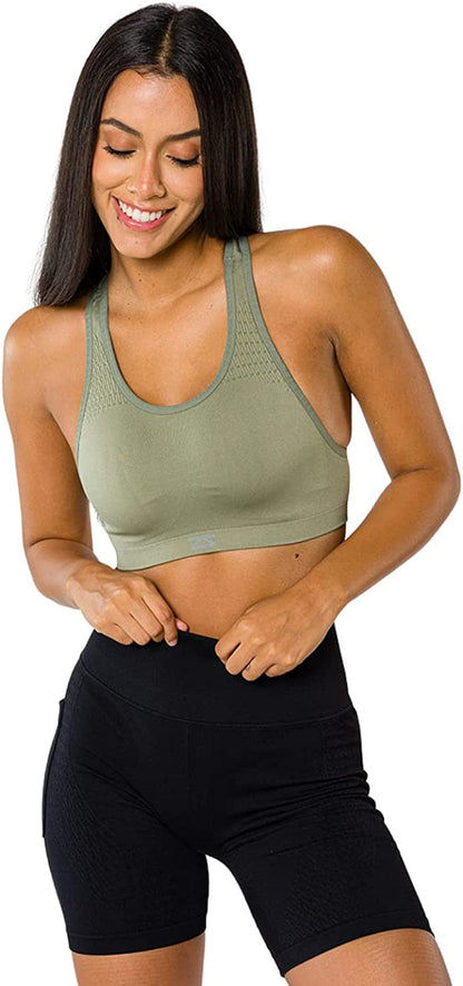 Seamless Sports Bra for Women - Racerback, Impact, Running Support Bras Sage / Medium-Large