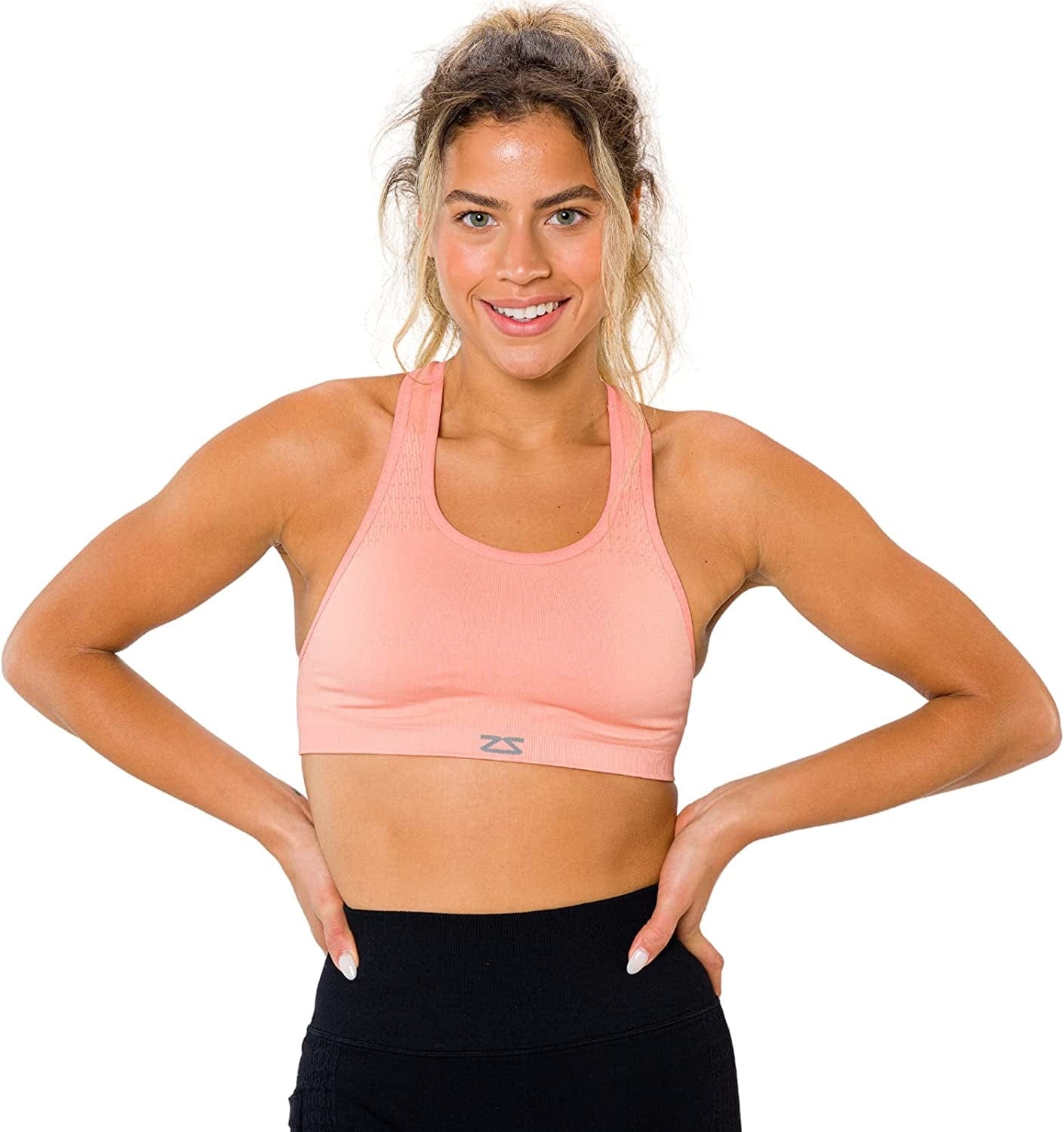 Seamless Sports Bra for Women - Racerback, Impact, Running Support Bras Coral Pink / Medium-Large