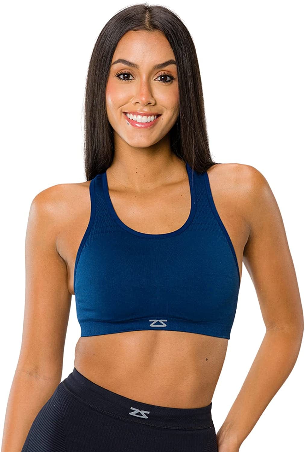 Seamless Sports Bra for Women - Racerback, Impact, Running Support Bras Navy / Medium-Large