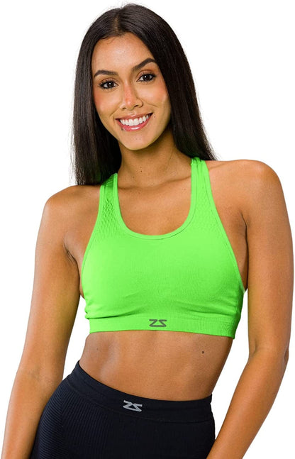 Seamless Sports Bra for Women - Racerback, Impact, Running Support Bras Neon Green / Large-X-Large