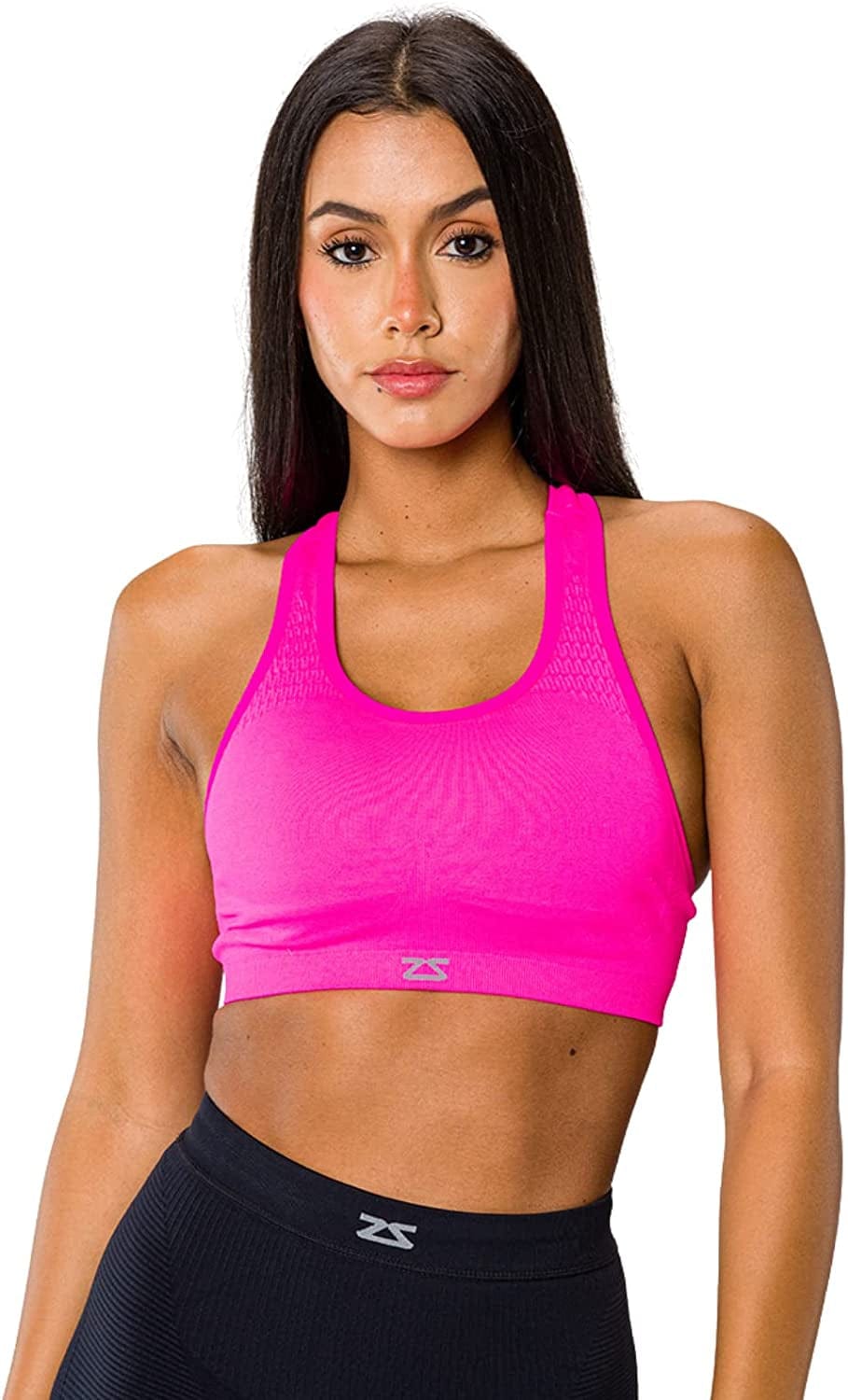 Seamless Sports Bra for Women - Racerback, Impact, Running Support Bras Neon Pink / Large-X-Large
