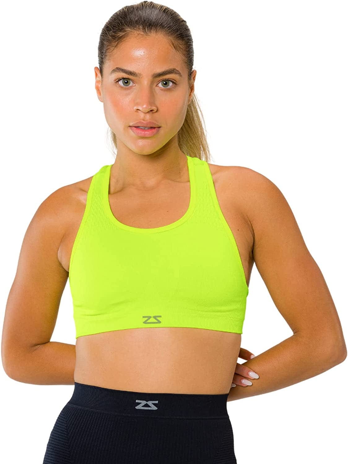 Seamless Sports Bra for Women - Racerback, Impact, Running Support Bras Neon Yellow / Large-X-Large