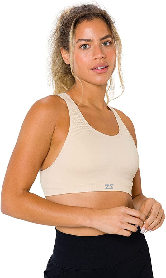 Seamless Sports Bra for Women - Racerback, Impact, Running Support Bras Beige / Small-Medium