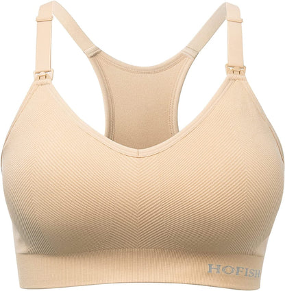Seamless Support Nursing Bra Medium Impact Maternity Nursing Sports Bras Breastfeeding Bra for Pregnancy Postpartum Nude1 / Medium