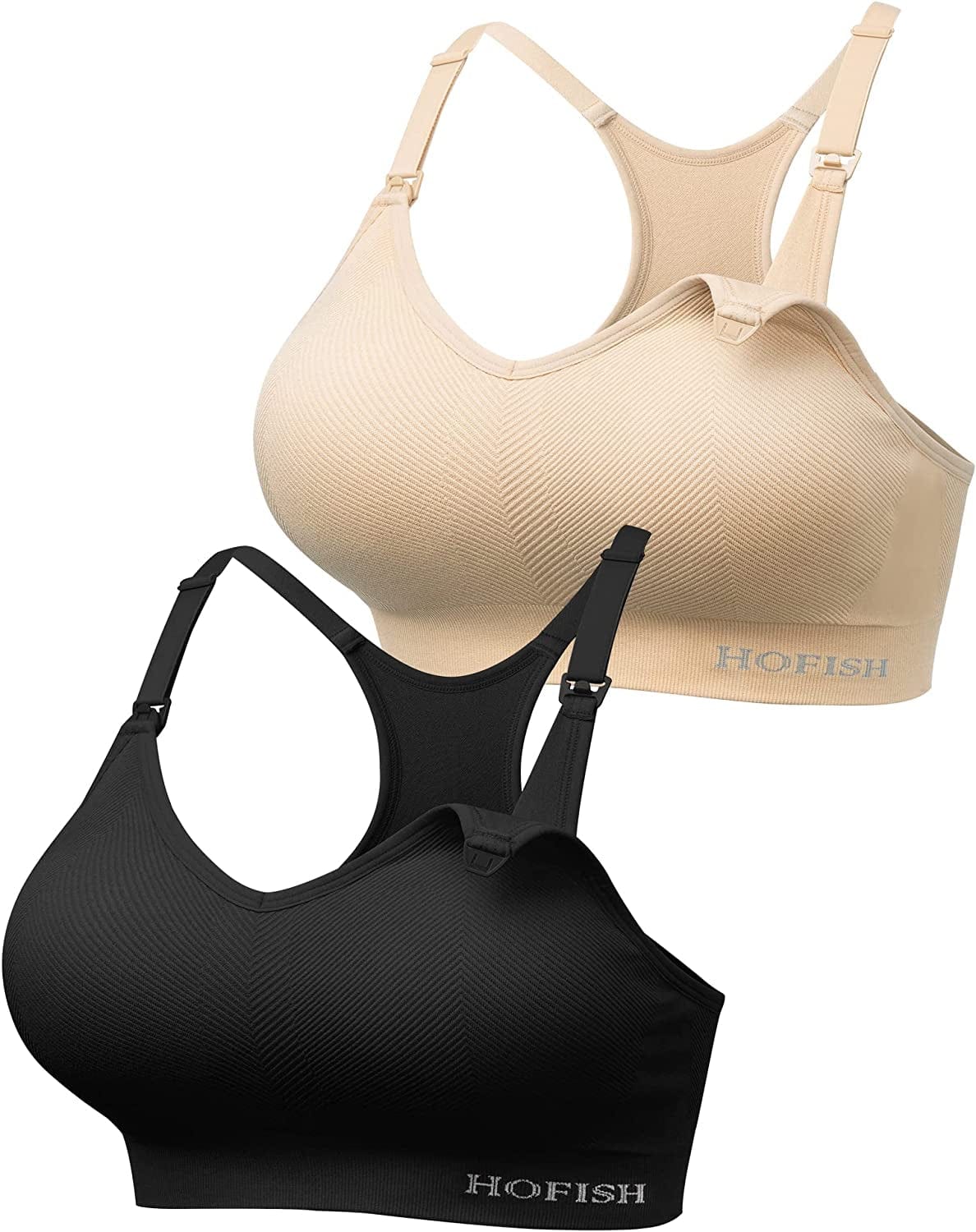 Seamless Support Nursing Bra Medium Impact Maternity Nursing Sports Bras Breastfeeding Bra for Pregnancy Postpartum Black+nude / Large