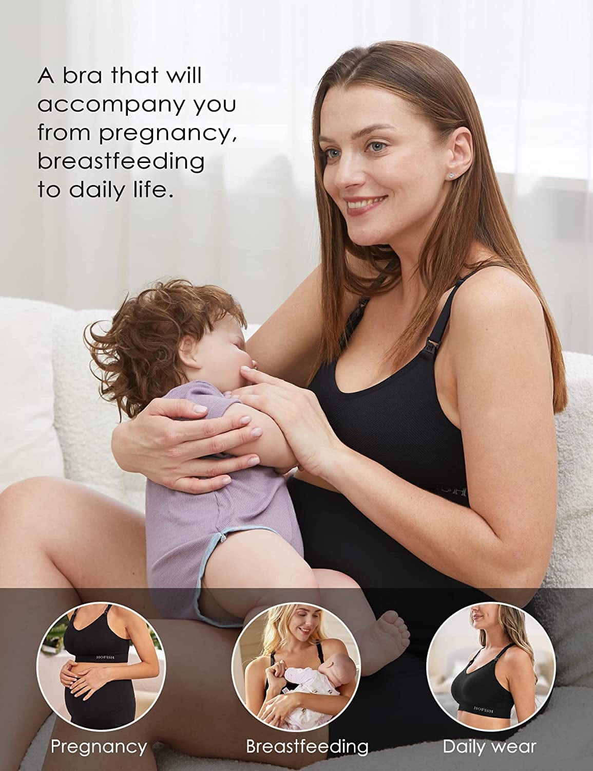Seamless Support Nursing Bra Medium Impact Maternity Nursing Sports Bras Breastfeeding Bra for Pregnancy Postpartum