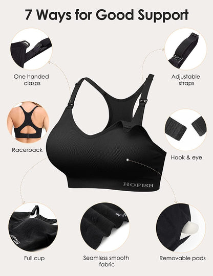 Seamless Support Nursing Bra Medium Impact Maternity Nursing Sports Bras Breastfeeding Bra for Pregnancy Postpartum