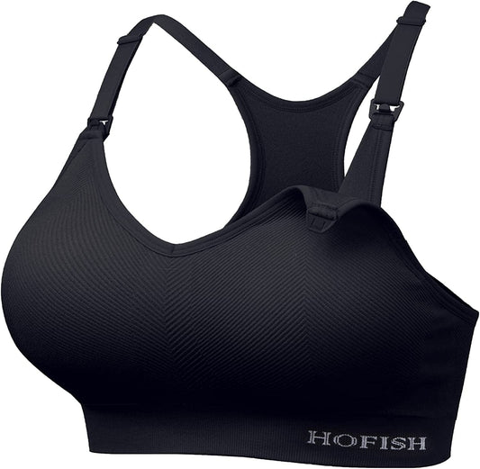 Seamless Support Nursing Bra Medium Impact Maternity Nursing Sports Bras Breastfeeding Bra for Pregnancy Postpartum Nursing+sports Style: Black / Large