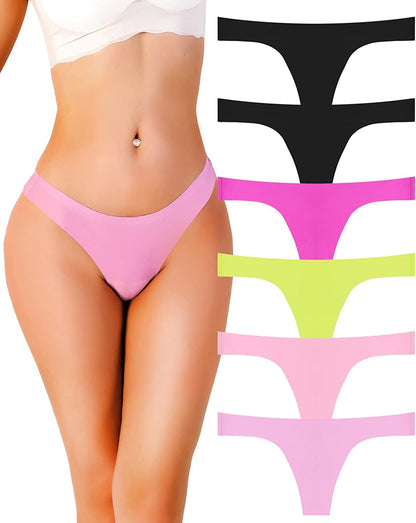Seamless Thongs for Women No Show Thong Underwear Women Low Rise Sexy Panties 3-6 Pack A 6 Pack / X-Large