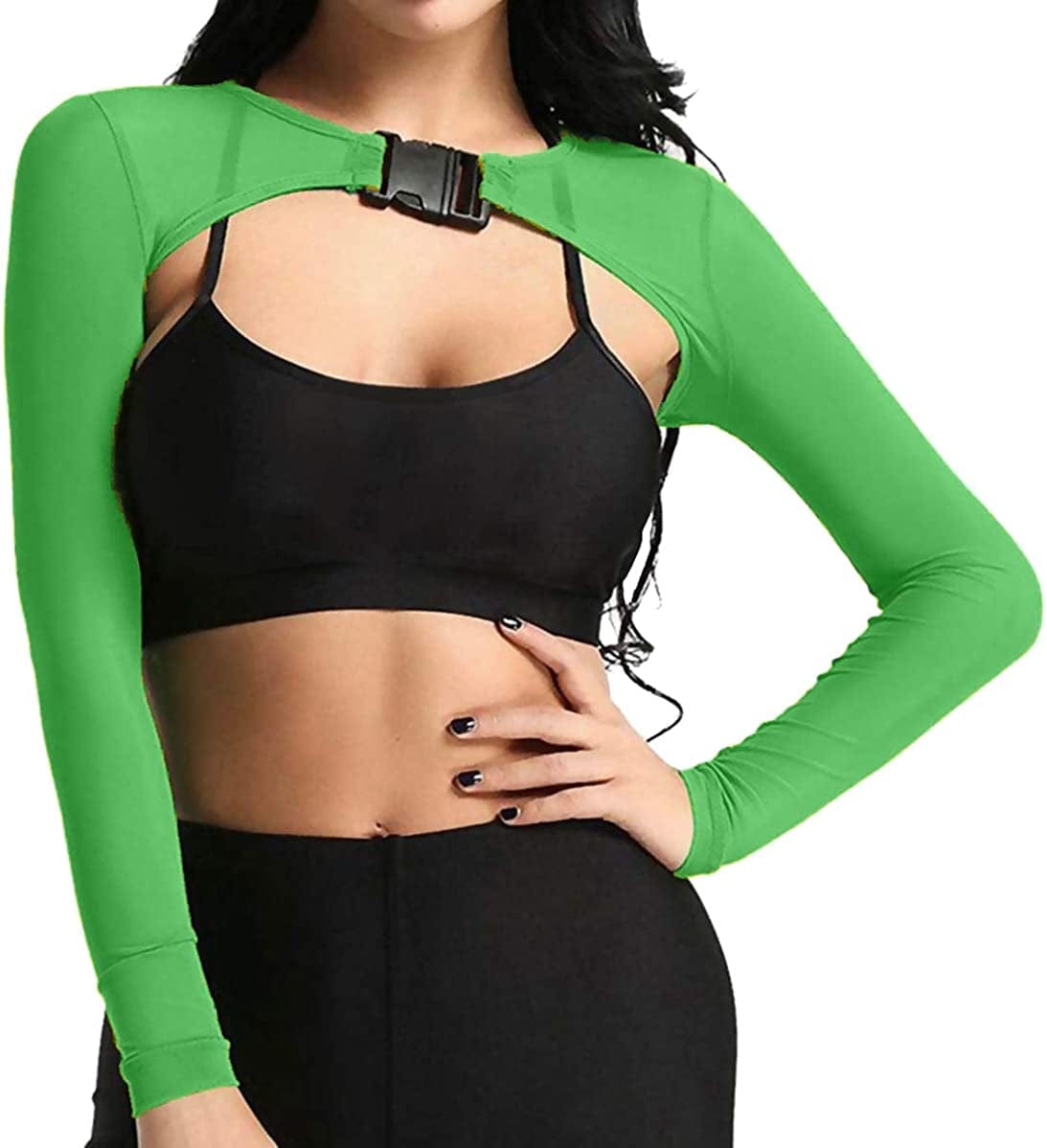 See through Mesh Crop Top Sheer Open Front Shrug Fishnet Cover Ups with Buckle Green / Small