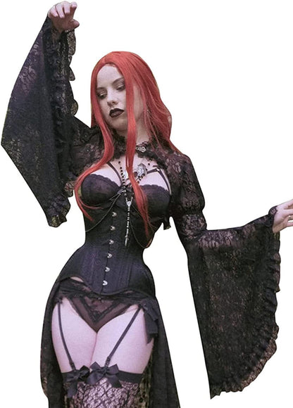See through Mesh Crop Top Sheer Open Front Shrug Fishnet Cover Ups with Buckle Chinese Gown / Large-X-Large