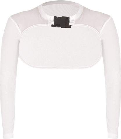 See through Mesh Crop Top Sheer Open Front Shrug Fishnet Cover Ups with Buckle White / Large-X-Large