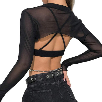See through Mesh Crop Top Sheer Open Front Shrug Fishnet Cover Ups with Buckle