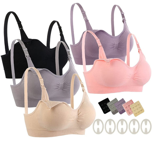 Seitop 5 Pack Nursing Bra, Seamless Breastfeeding Bras Maternity Bra, 5 Colors (XL) X-Large