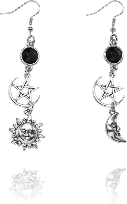 Selenichast Sword Earrings Gothic Dagger Earrings Pentagram Sun and Moon Earrings Punk Vintage Dangle Earrings for Women Men gothic 1