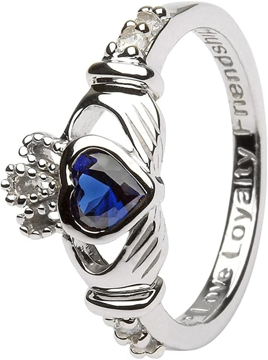 September Birth Month Sterling Silver Claddagh Ring LS-SL90-9. Made in Ireland. 6.5