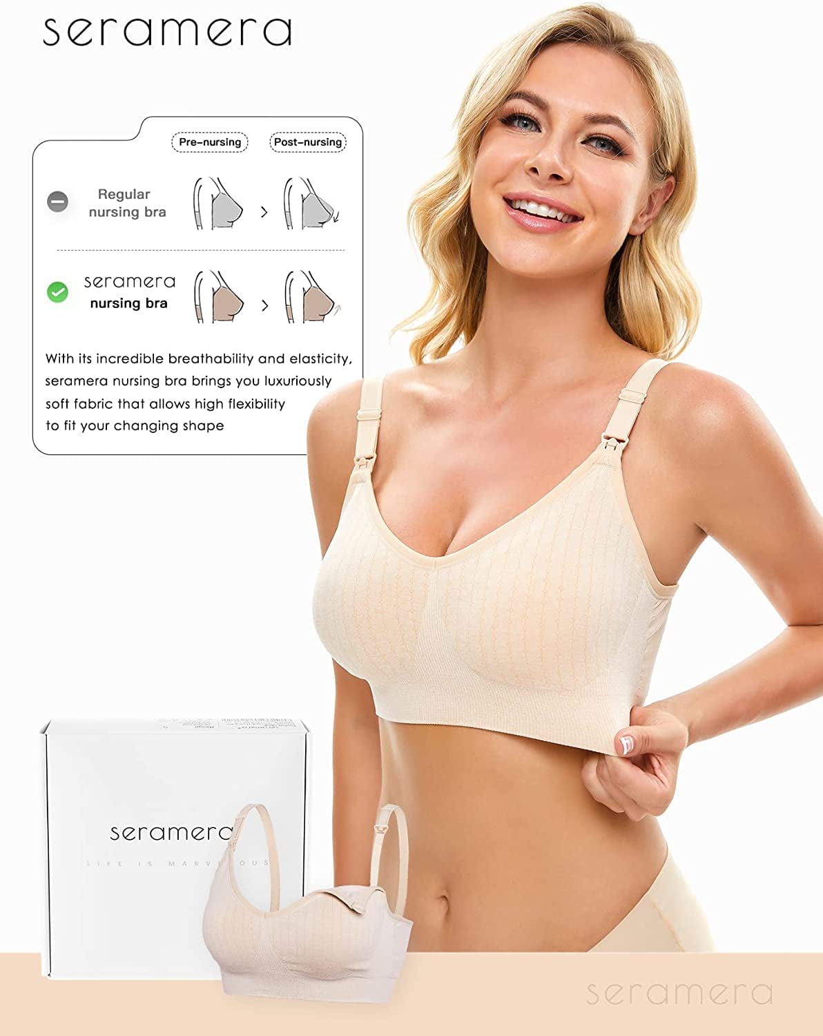 Seramera Maternity & Nursing Bra for Pregnancy and Breastfeeding, Low-Impact Sports & Sleep Bra with Support for Women