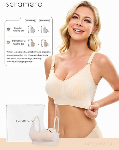 Seramera Maternity & Nursing Bra for Pregnancy and Breastfeeding, Low-Impact Sports & Sleep Bra with Support for Women
