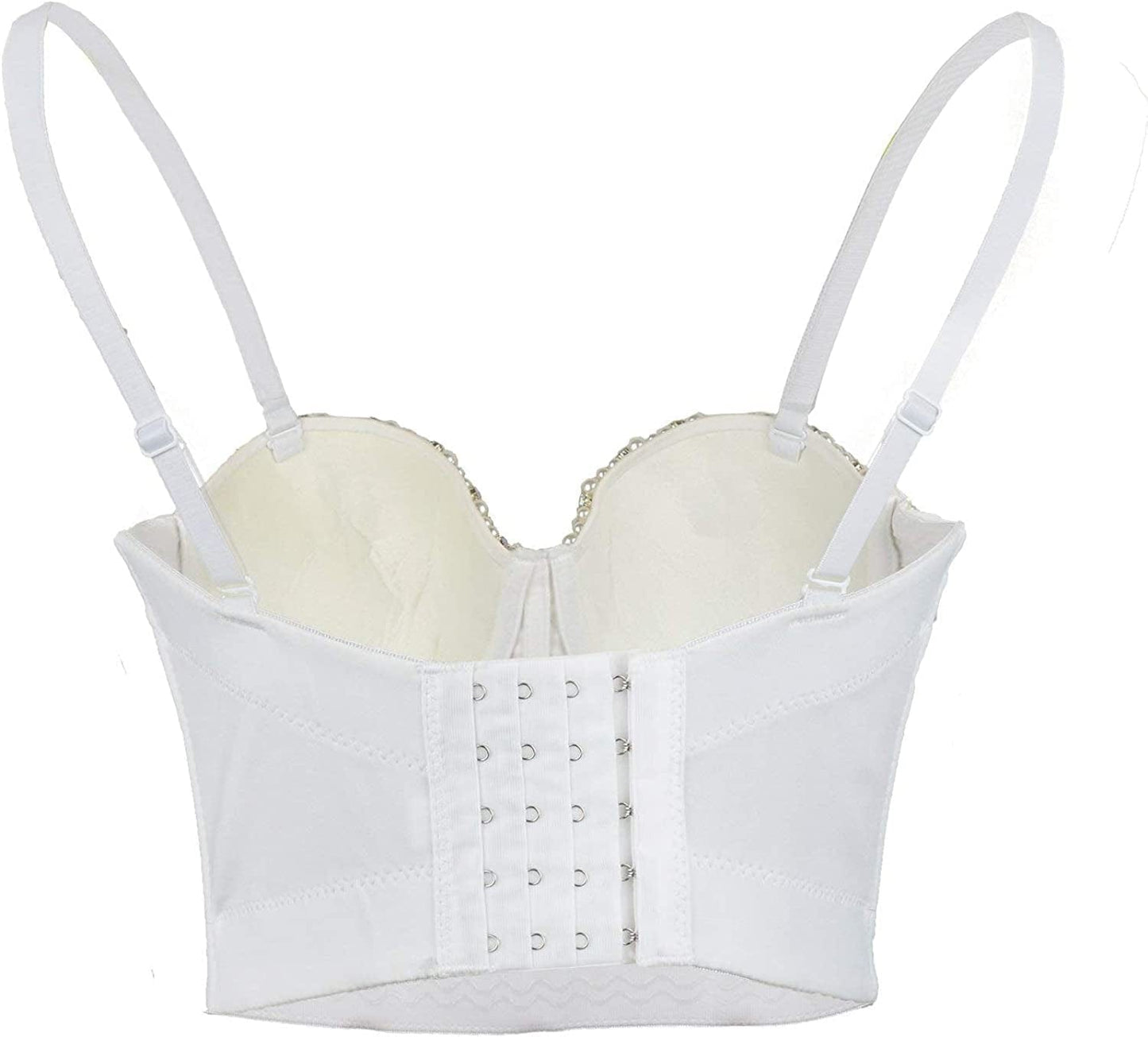 Sexy Pearls Beaded Rhinestone Bustier Crop Top Push up Corset Top with Detachable Straps