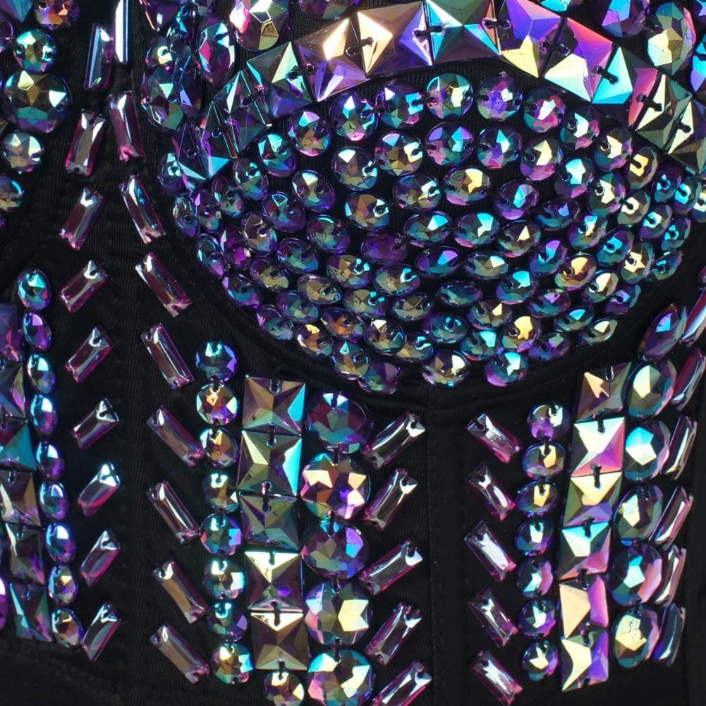 She'Smoda Women'S Rhinestone Beaded Push up Bustier Club Party Crop Top Vest