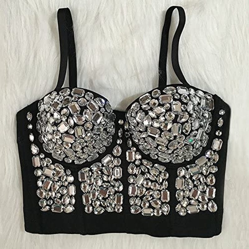 She'Smoda Women'S Rhinestone Beaded Push up Bustier Club Party Crop Top Vest