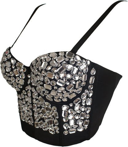 She'Smoda Women'S Rhinestone Beaded Push up Bustier Club Party Crop Top Vest