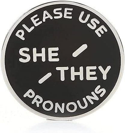 She They Pronoun Brooch Button Non-Binary Badge Enamel Lapel Pin - NB Pride Genderqueer Gender Identity Pin Silver