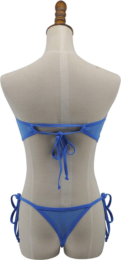 Sheer Bikini See through Bikinis Bandeau Top Mini Brazilian Thong Bottom Micro Mesh Bathing Suit