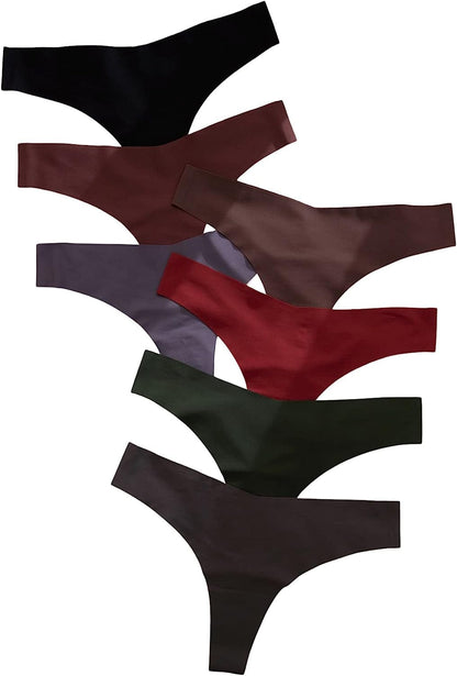 Shein Women'S 7 Pairs No Show Thong Underwear Seamless Low Rise Brief Panties Multicolour Chocolate / Medium