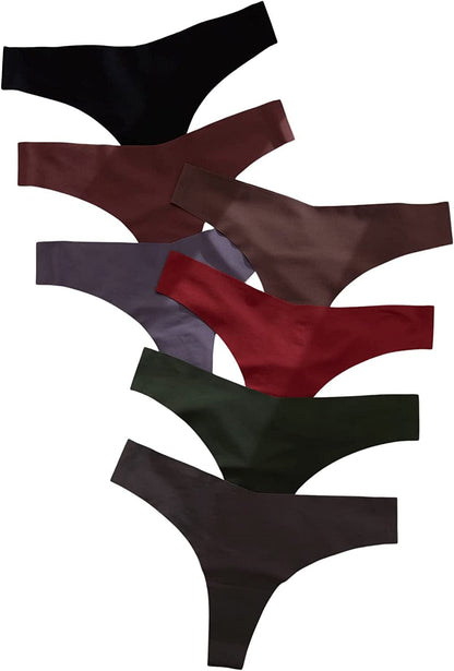 Shein Women'S 7 Pairs No Show Thong Underwear Seamless Low Rise Brief Panties Multicolour Chocolate / Small