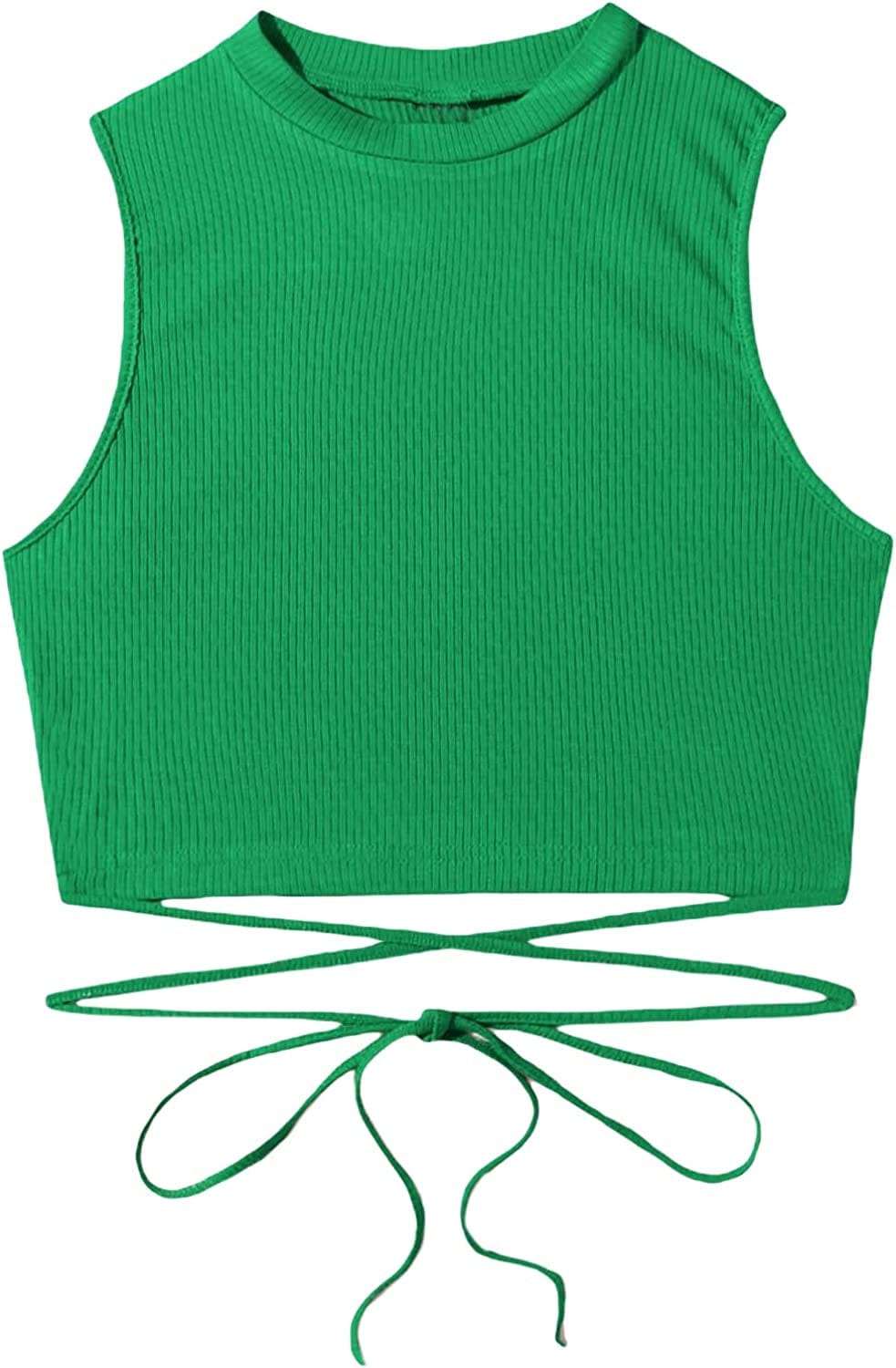 Shein Women'S Crisscross Tie Back Crop Top Sleeveless round Neck Tank Tops Green / X-Large