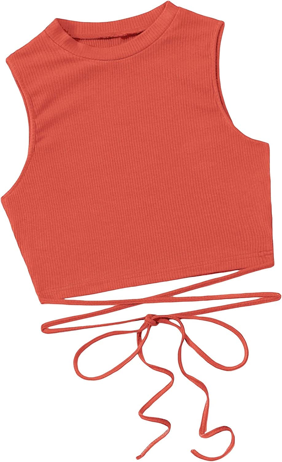 Shein Women'S Crisscross Tie Back Crop Top Sleeveless round Neck Tank Tops Red / X-Large