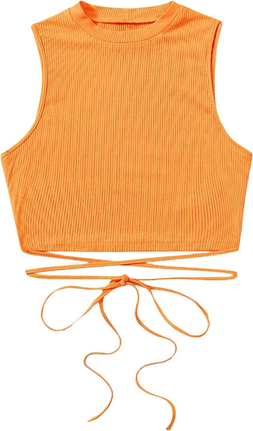 Shein Women'S Crisscross Tie Back Crop Top Sleeveless round Neck Tank Tops Orange / X-Large