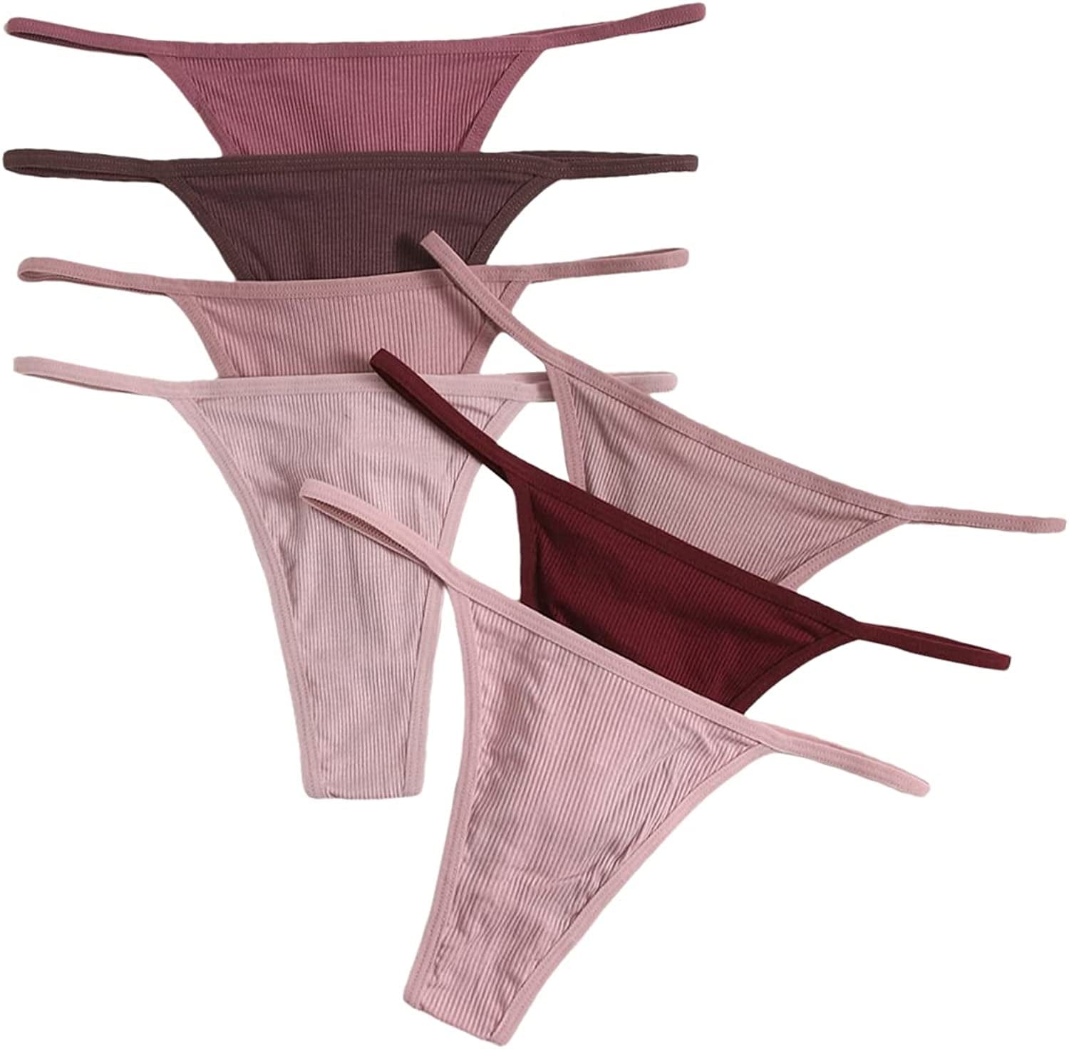 SHENHE Women'S 7 Piece Ribbed Underwear Panties T Back Low Rise G String Thongs Multicolor Pink / Large