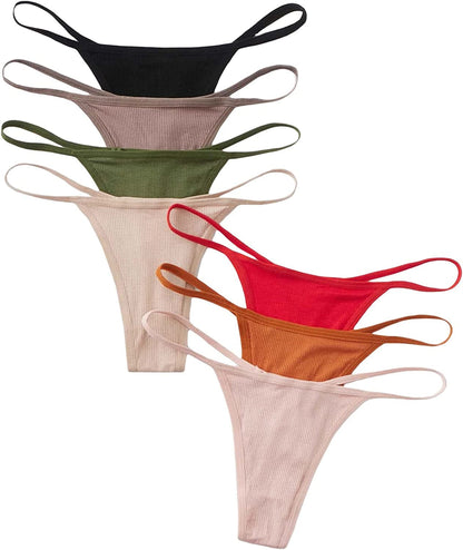 SHENHE Women'S 7 Piece Ribbed Underwear Panties T Back Low Rise G String Thongs Multicolor Green / Large