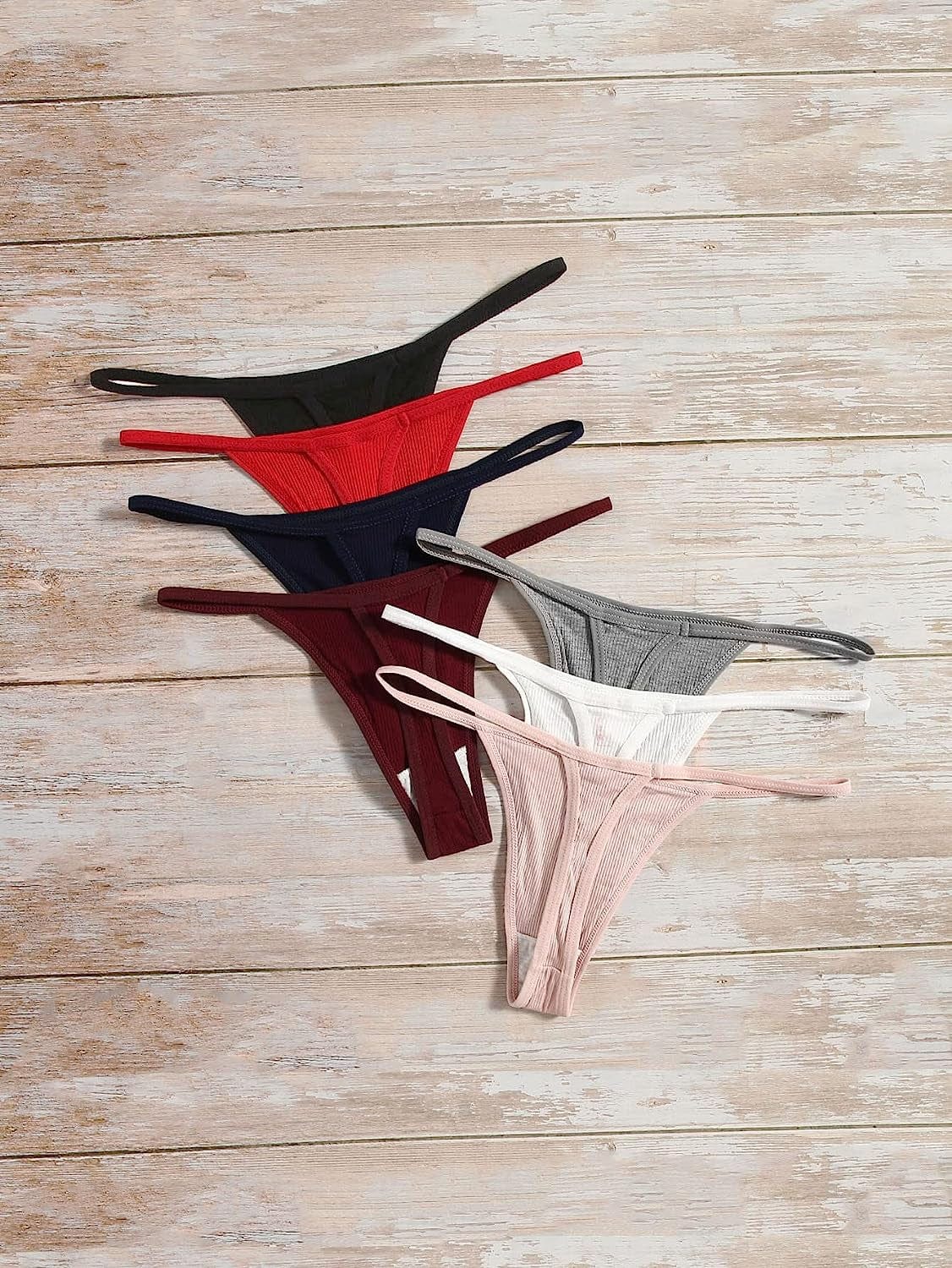 SHENHE Women'S 7 Piece Ribbed Underwear Panties T Back Low Rise G String Thongs