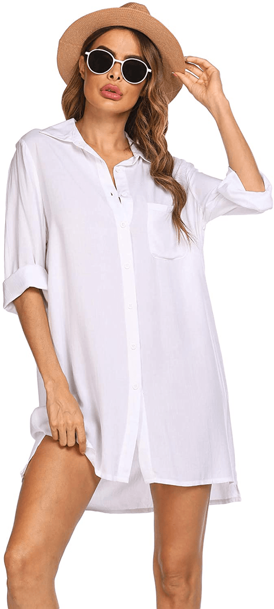 SHESHOW Women'S Beach Cover up Long Sleeve Button down Shirt Beach Bikini Coverups Dress Swimsuit Covers S-3XL Apparel & Accessories > Clothing > Swimwear Kylie Max   