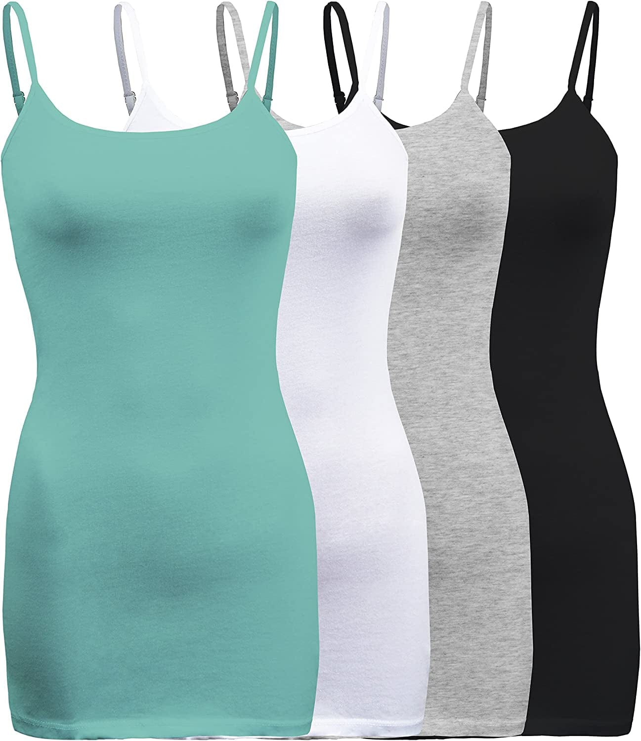 Shezpretty 4 Pack - Women'S Basic Cami with Adjustable Spaghetti Straps Tank Top Dusty Sage/White/Black/H.grey / XX-Large