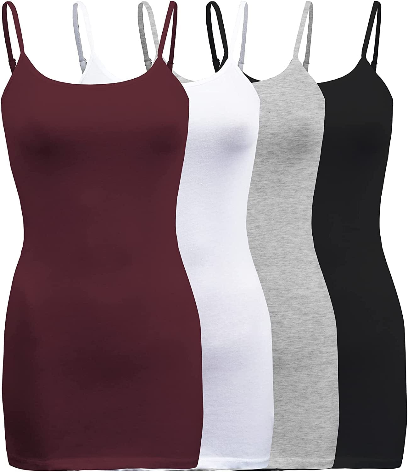 Shezpretty 4 Pack - Women'S Basic Cami with Adjustable Spaghetti Straps Tank Top Maroon/White/Black/H.grey / Large