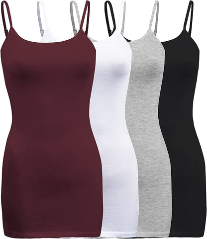 Shezpretty 4 Pack - Women'S Basic Cami with Adjustable Spaghetti Straps Tank Top Maroon/White/Black/H.grey / Large