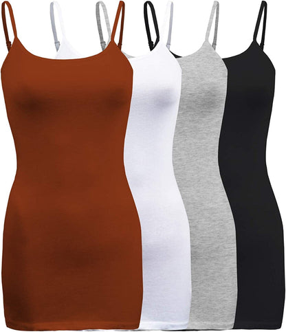 Shezpretty 4 Pack - Women'S Basic Cami with Adjustable Spaghetti Straps Tank Top Rust/White/Black/H.grey / Large