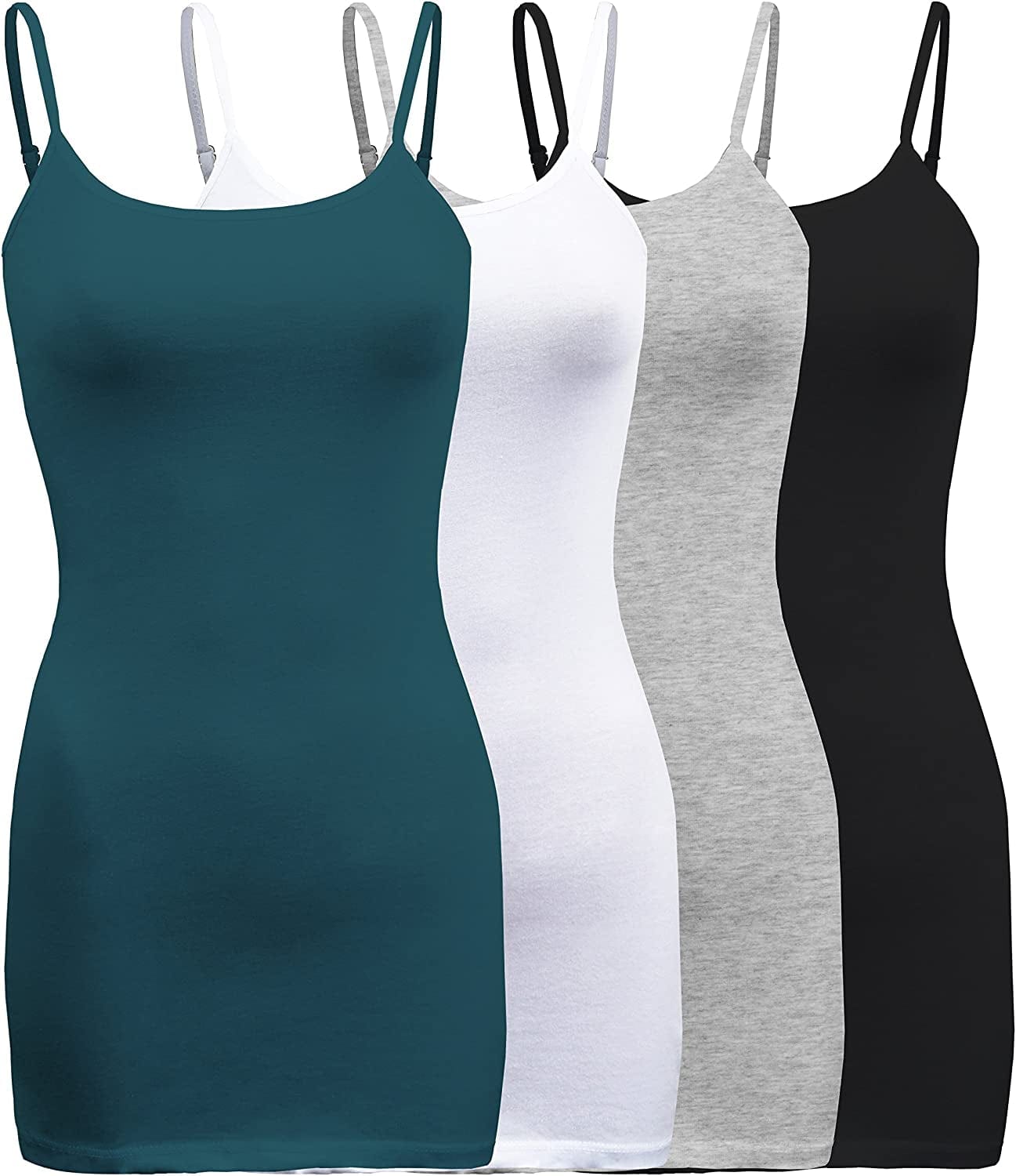 Shezpretty 4 Pack - Women'S Basic Cami with Adjustable Spaghetti Straps Tank Top Green Teal/White/Black/H.grey / XX-Large