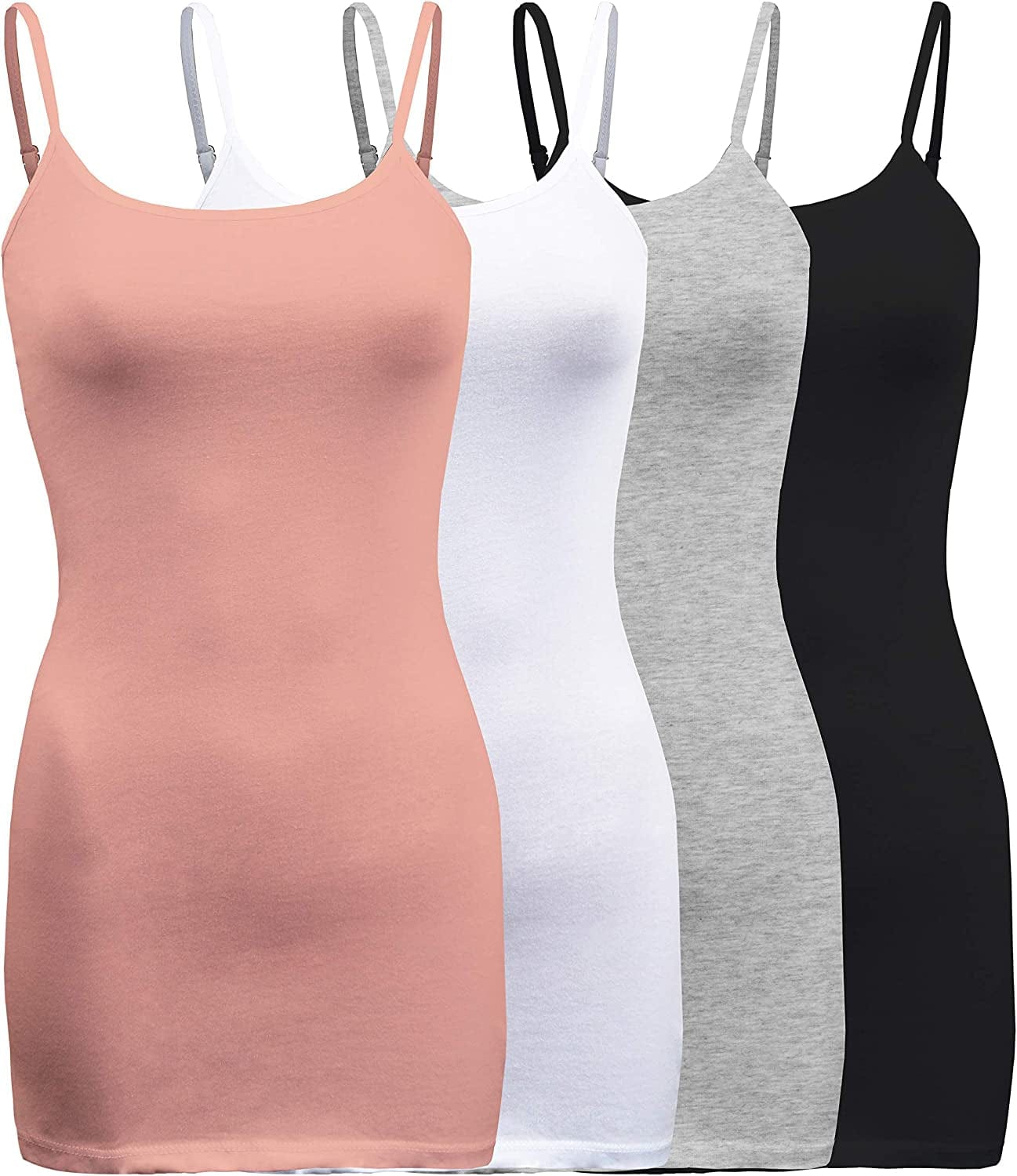 Shezpretty 4 Pack - Women'S Basic Cami with Adjustable Spaghetti Straps Tank Top Dusty Pink/White/Black/H.grey / XX-Large