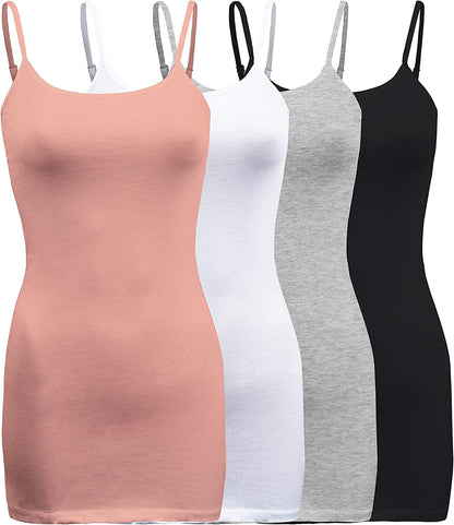 Shezpretty 4 Pack - Women'S Basic Cami with Adjustable Spaghetti Straps Tank Top Dusty Pink/White/Black/H.grey / XX-Large
