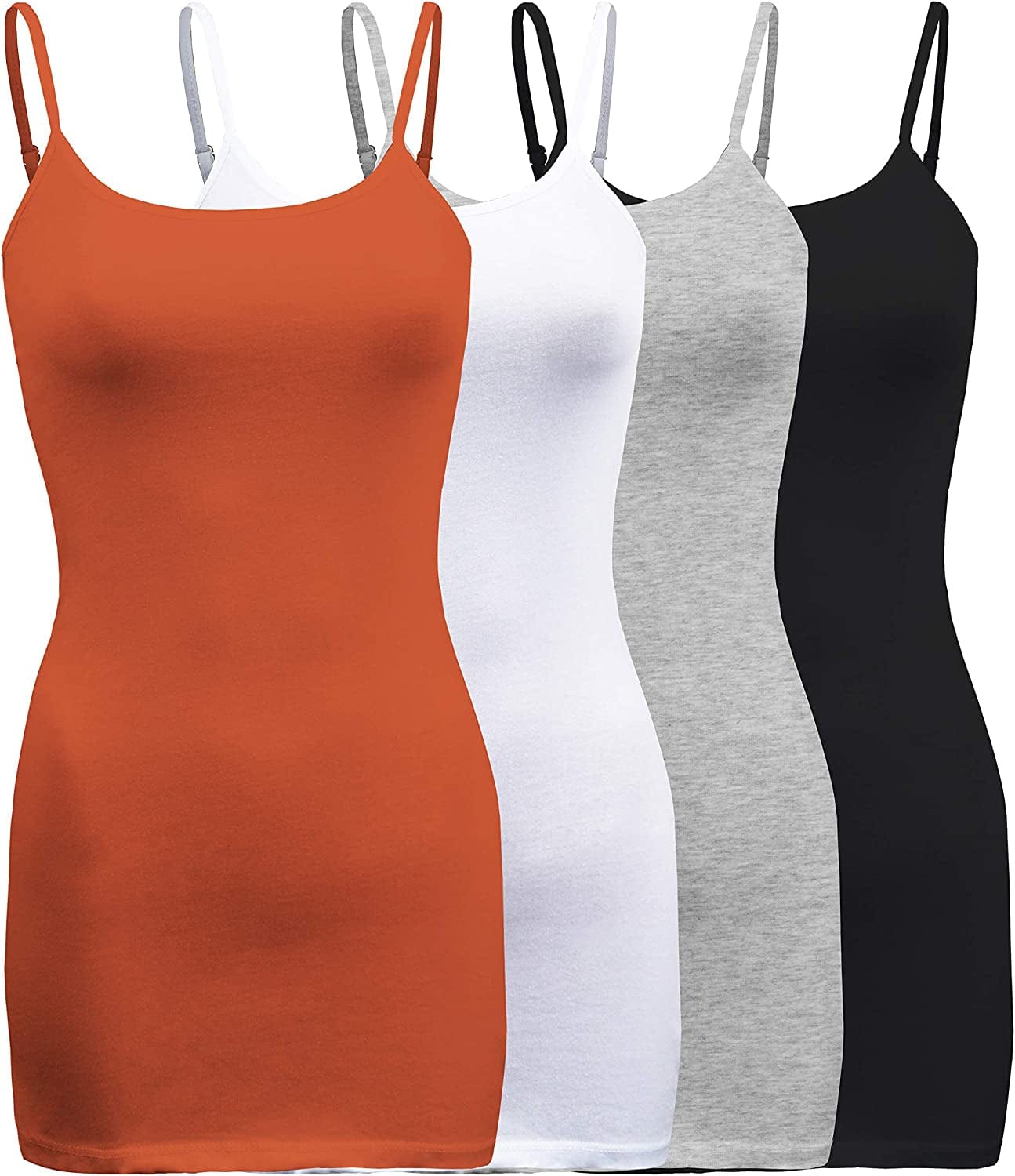 Shezpretty 4 Pack - Women'S Basic Cami with Adjustable Spaghetti Straps Tank Top Copper/White/Black/H.greyl / XX-Large